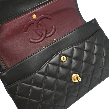 Chanel 1996-1997 Black Lambskin Medium Classic Double Flap Shoulder Bag