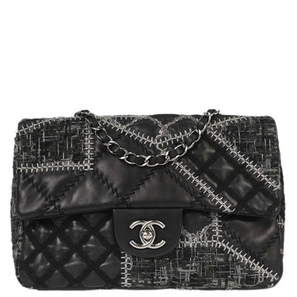 Chanel Black Tweed Lambskin Patchwork Stitch Shoulder Bag