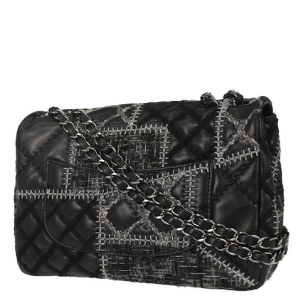 Chanel Black Tweed Lambskin Patchwork Stitch Shoulder Bag