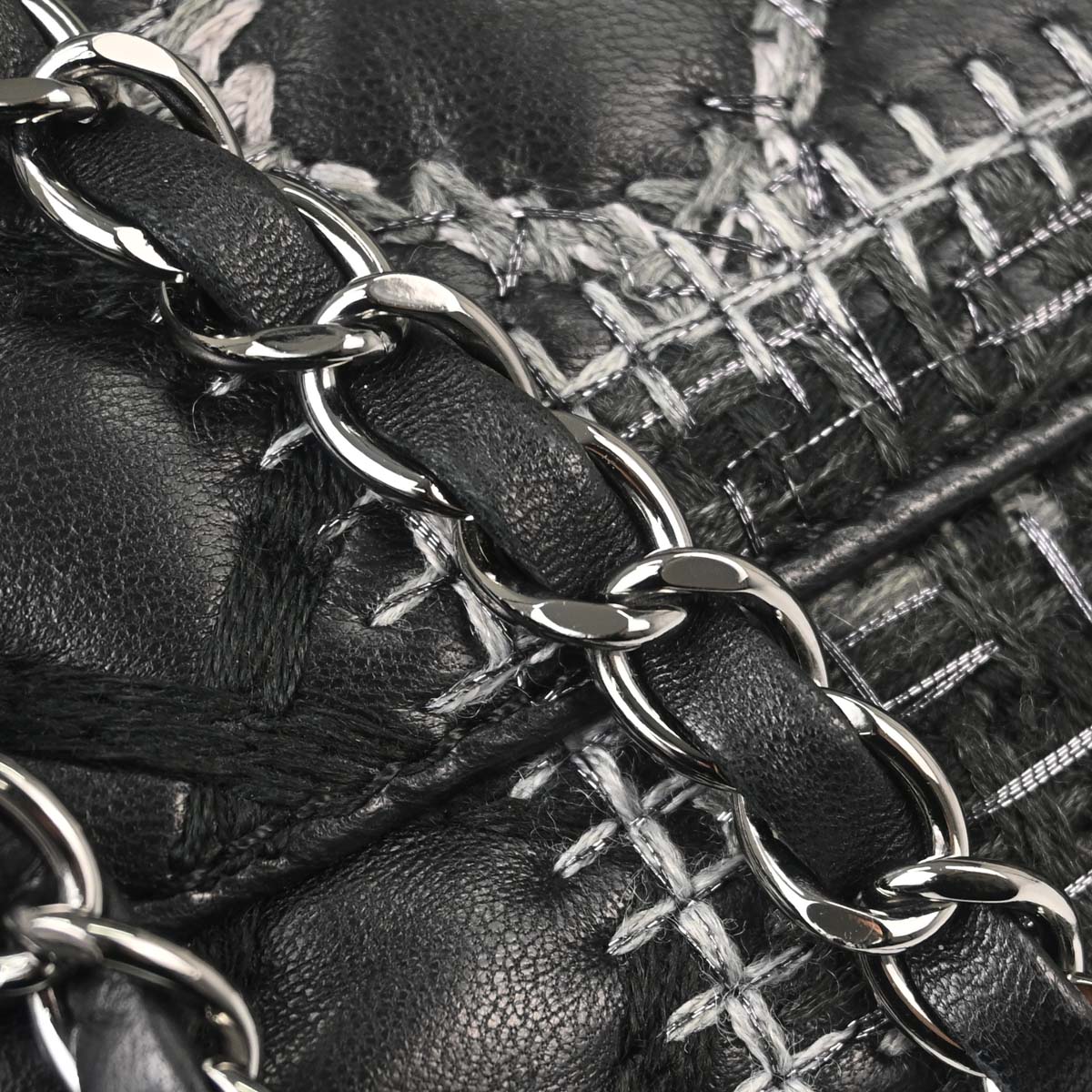 Chanel Black Tweed Lambskin Patchwork Stitch Shoulder Bag