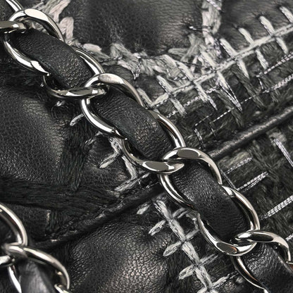 Chanel Black Tweed Lambskin Patchwork Stitch Shoulder Bag