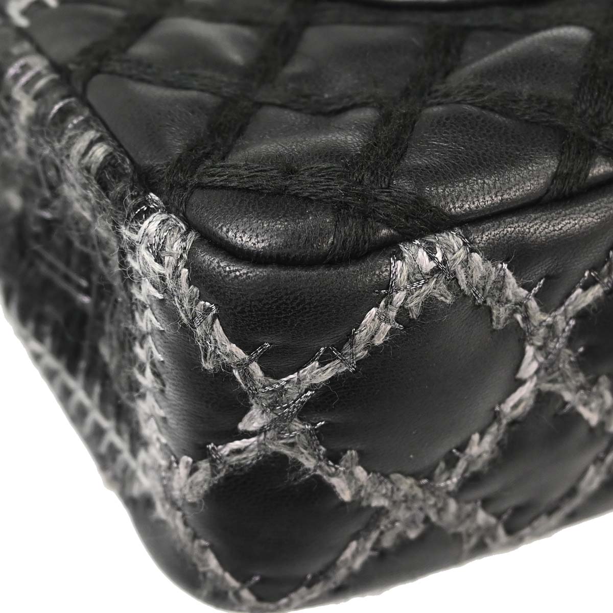 Chanel Black Tweed Lambskin Patchwork Stitch Shoulder Bag