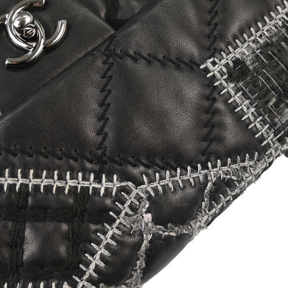Chanel Black Tweed Lambskin Patchwork Stitch Shoulder Bag