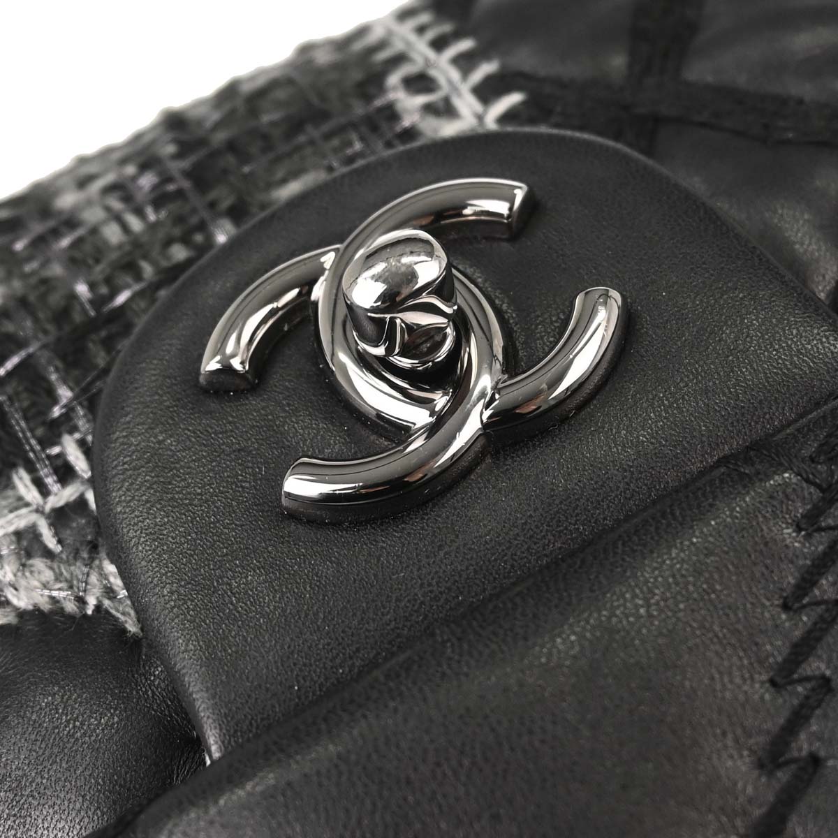 Chanel Black Tweed Lambskin Patchwork Stitch Shoulder Bag