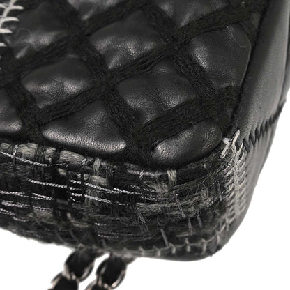 Chanel Black Tweed Lambskin Patchwork Stitch Shoulder Bag