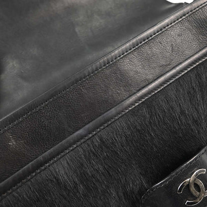 Chanel 2014 Black Calfskin Pony Hair Paris-Dallas Saddle Shoulder Bag