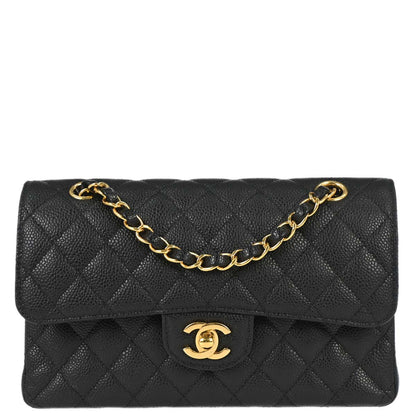 Chanel 2019 Black Caviar Skin Small Classic Double Flap Shoulder Bag