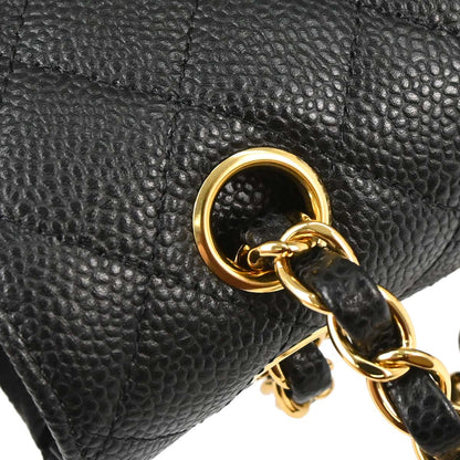 Chanel 2019 Black Caviar Skin Small Classic Double Flap Shoulder Bag