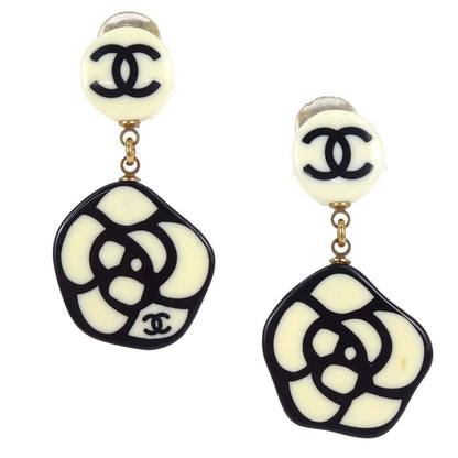 Chanel Dangle Camellia Clip-On Earrings Ivory Acrylic 03P