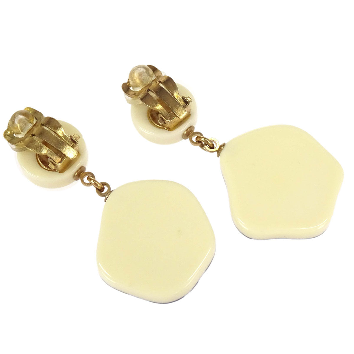 Chanel Dangle Camellia Clip-On Earrings Ivory Acrylic 03P