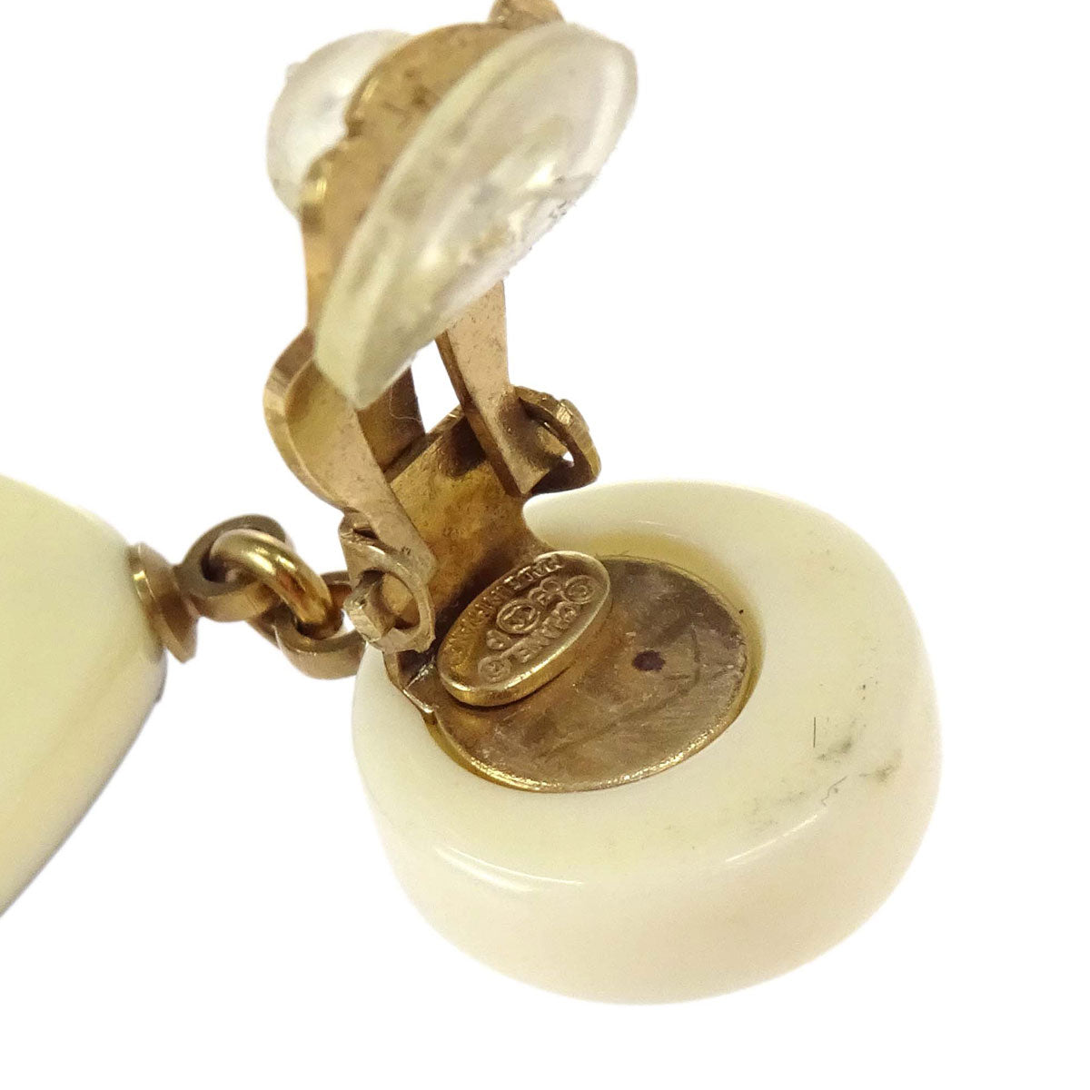 Chanel Dangle Camellia Clip-On Earrings Ivory Acrylic 03P
