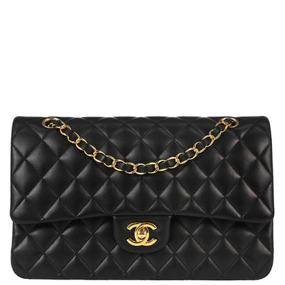 Chanel 2018-2019 Black Lambskin Medium Classic Double Flap Shoulder Bag