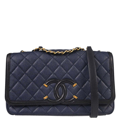 Chanel Navy Caviar Skin Filigree Flap Bag Shoulder Bag