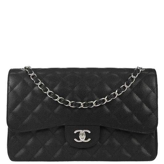 Chanel 2016-2017 Black Caviar Skin Jumbo Classic Double Flap Shoulder Bag