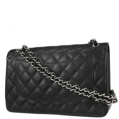 Chanel 2016-2017 Black Caviar Skin Jumbo Classic Double Flap Shoulder Bag