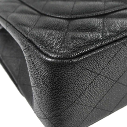 Chanel 2016-2017 Black Caviar Skin Jumbo Classic Double Flap Shoulder Bag
