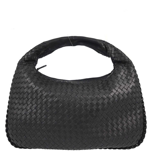 Bottega Veneta Black Lambskin Intrecciato Hobo Handbag