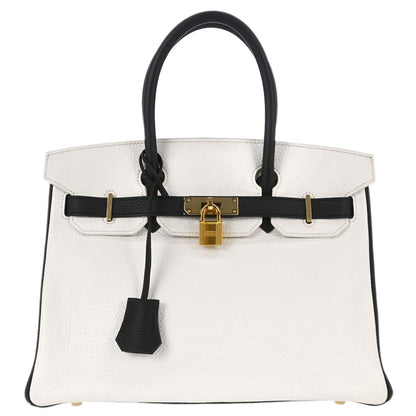 Hermes 2017 White Black Togo Birkin 30 Handbag