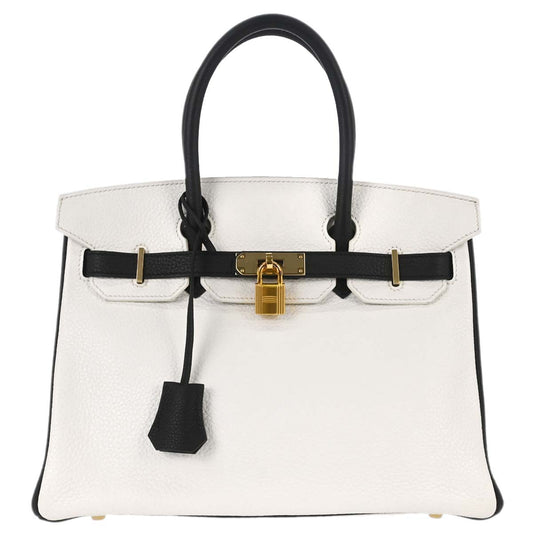 Hermes 2017 White Black Togo Birkin 30 Handbag