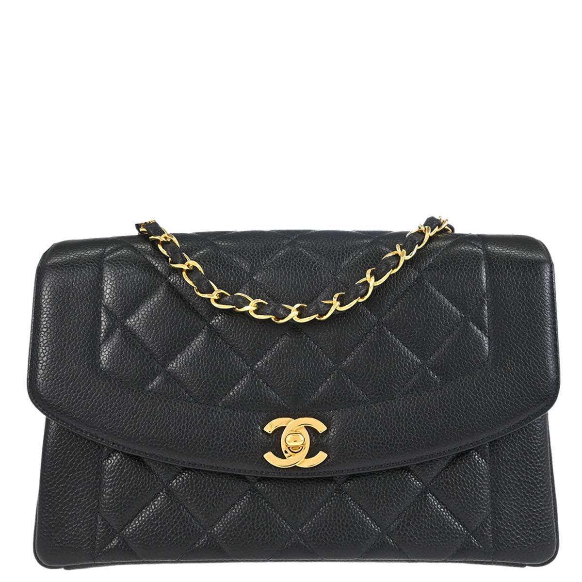 Chanel 1996-1997 Black Caviar Skin Medium Diana Shoulder Bag
