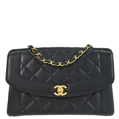 Chanel 1996-1997 Black Caviar Skin Medium Diana Shoulder Bag