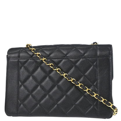 Chanel 1996-1997 Black Caviar Skin Medium Diana Shoulder Bag