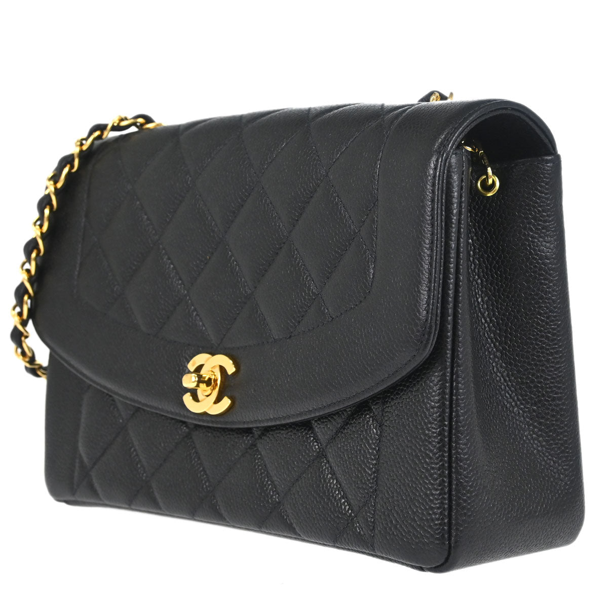Chanel 1996-1997 Black Caviar Skin Medium Diana Shoulder Bag
