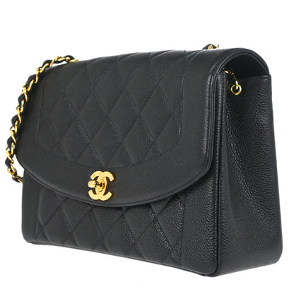 Chanel 1996-1997 Black Caviar Skin Medium Diana Shoulder Bag