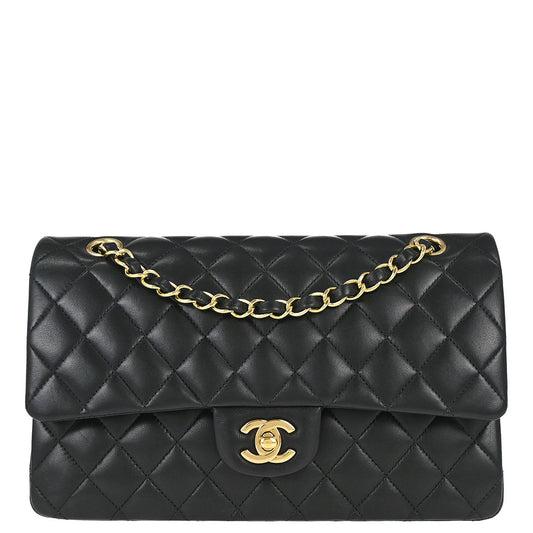 Chanel 2012 Black Lambskin Medium Classic Double Flap Shoulder Bag