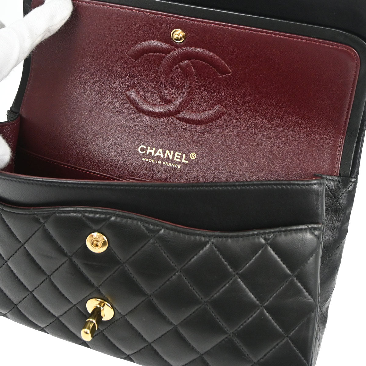 Chanel 2012 Black Lambskin Medium Classic Double Flap Shoulder Bag