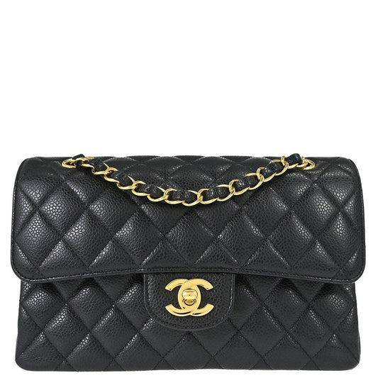 Chanel 2019 Black Caviar Skin Small Classic Double Flap Shoulder Bag