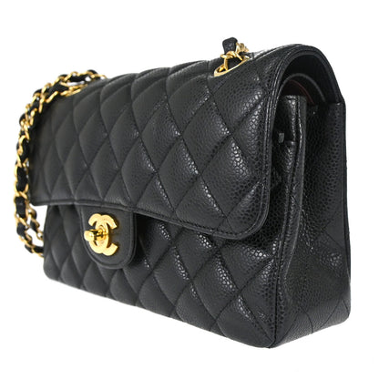 Chanel Black Caviar Skin Small Classic Double Flap Shoulder Bag