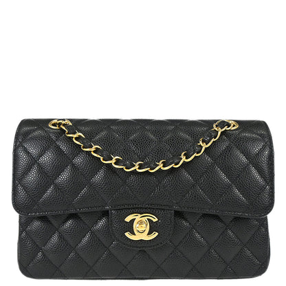 Chanel 2019 Black Caviar Skin Small Classic Double Flap Shoulder Bag