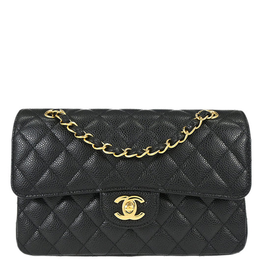 Chanel 2019 Black Caviar Skin Small Classic Double Flap Shoulder Bag