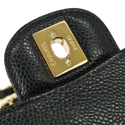 Chanel 2019 Black Caviar Skin Small Classic Double Flap Shoulder Bag