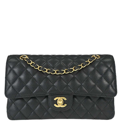 Chanel 2018-2019 Black Caviar Skin Medium Classic Double Flap Shoulder Bag