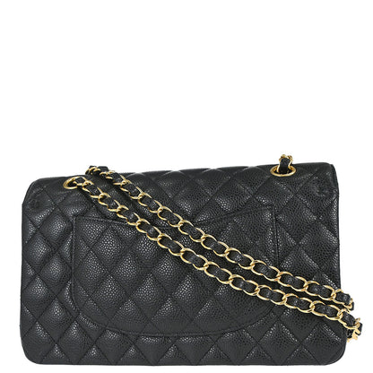 Chanel 2018-2019 Black Caviar Skin Medium Classic Double Flap Shoulder Bag