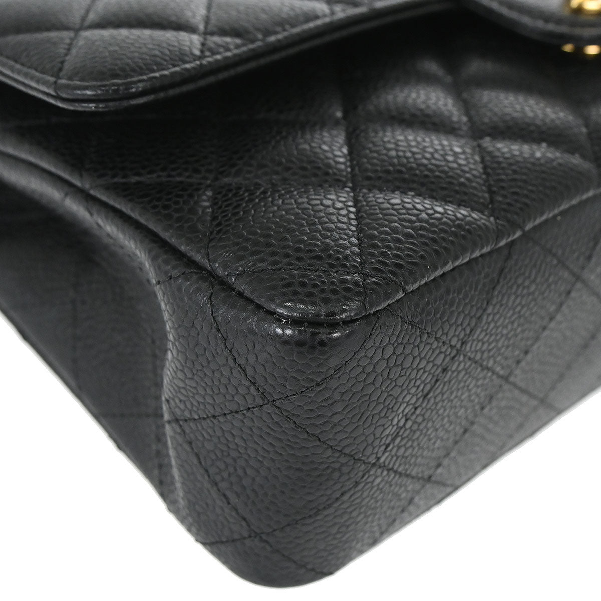 Chanel 2018-2019 Black Caviar Skin Medium Classic Double Flap Shoulder Bag