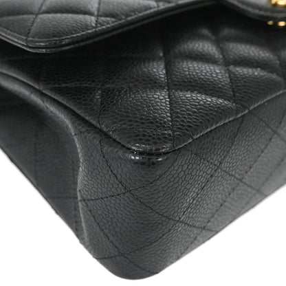 Chanel 2018-2019 Black Caviar Skin Medium Classic Double Flap Shoulder Bag