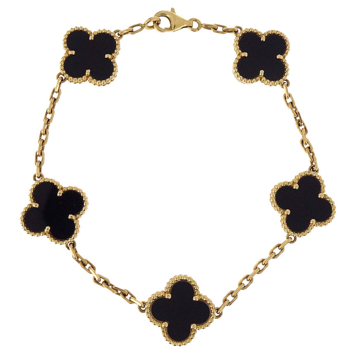 Van Cleef & Arpels Alhambra 5P Bracelet Onyx Gold Au750 Jewelry