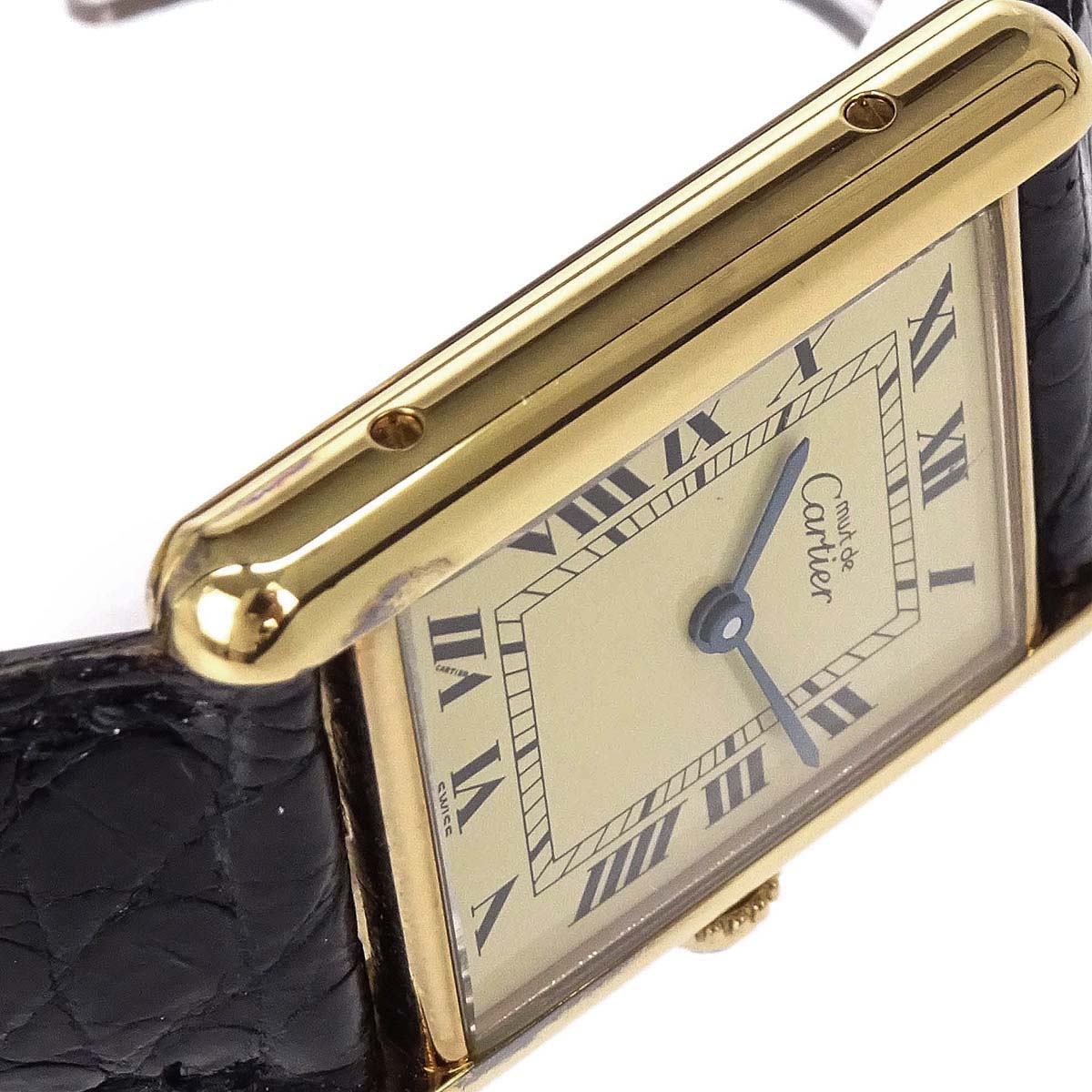 Cartier * Must Tank LM Ref.58407 Quartz Watch SV925 Crocodile