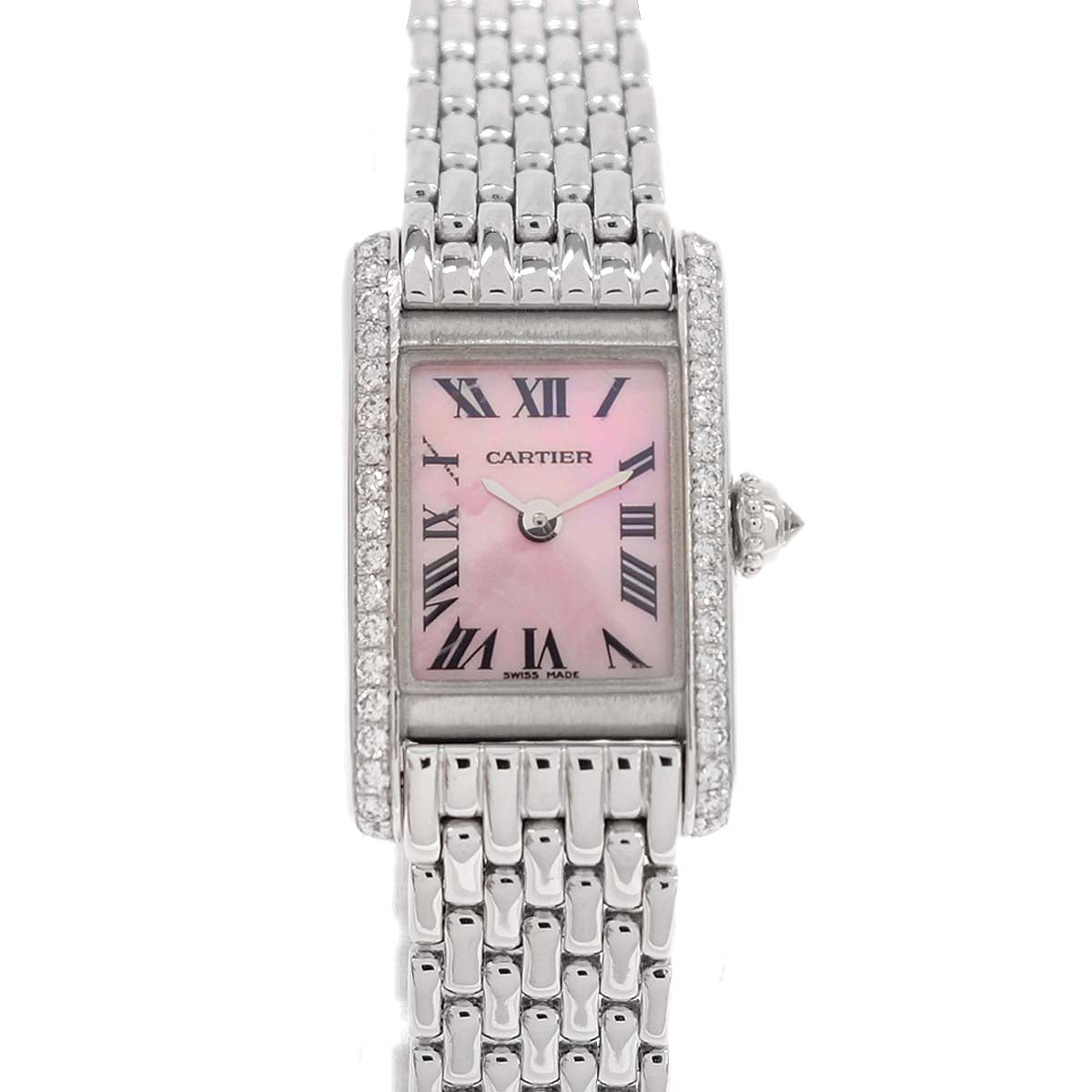 Cartier Tank Mini 19mm Ref.1371 Quartz Watch 18KWG Diamond Pink Shell