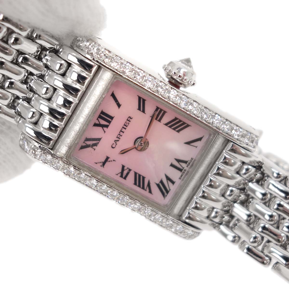Cartier Tank Mini 19mm Ref.1371 Quartz Watch 18KWG Diamond Pink Shell