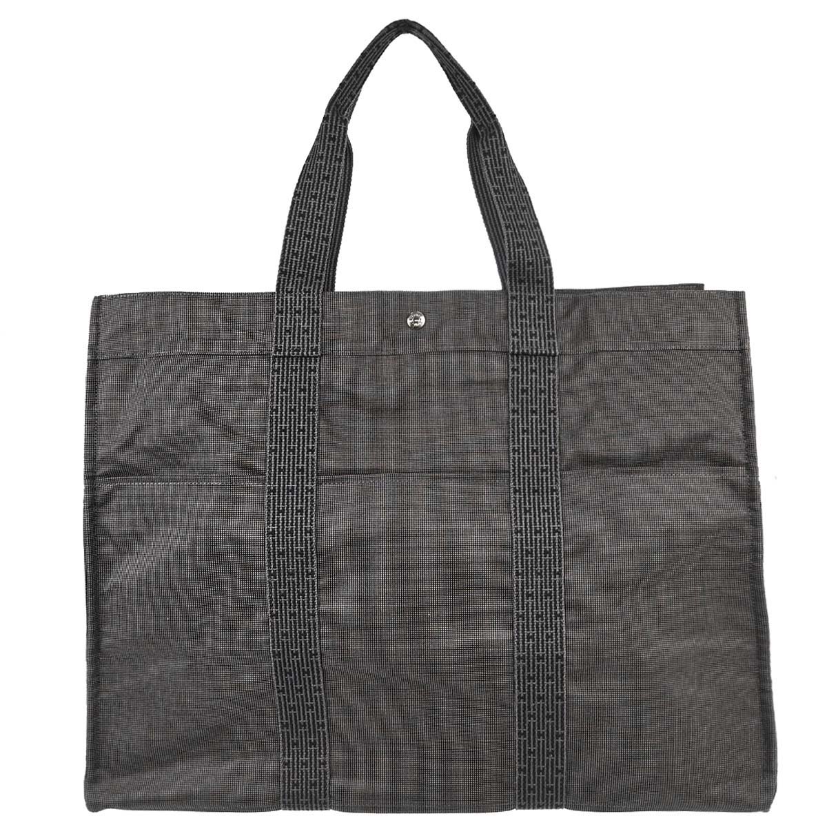 Hermes Gray Canvas Herline Tote TGM Handbag