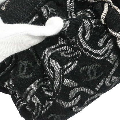 Chanel Black Silver Cotton Jacquard Chain Handbag