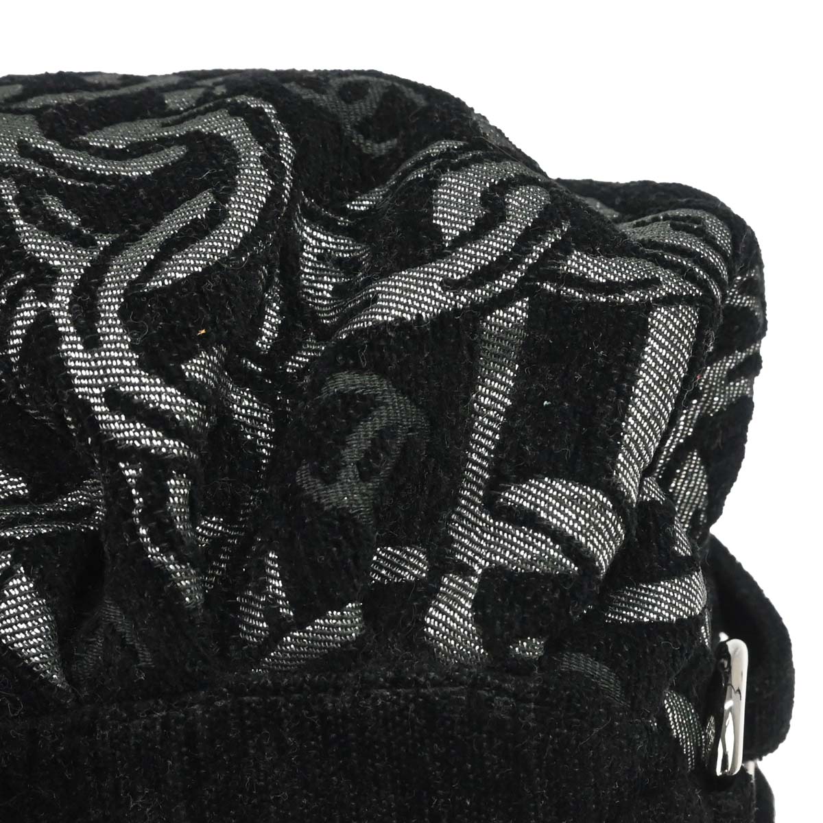 Chanel Black Silver Cotton Jacquard Chain Handbag