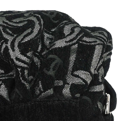 Chanel Black Silver Cotton Jacquard Chain Handbag