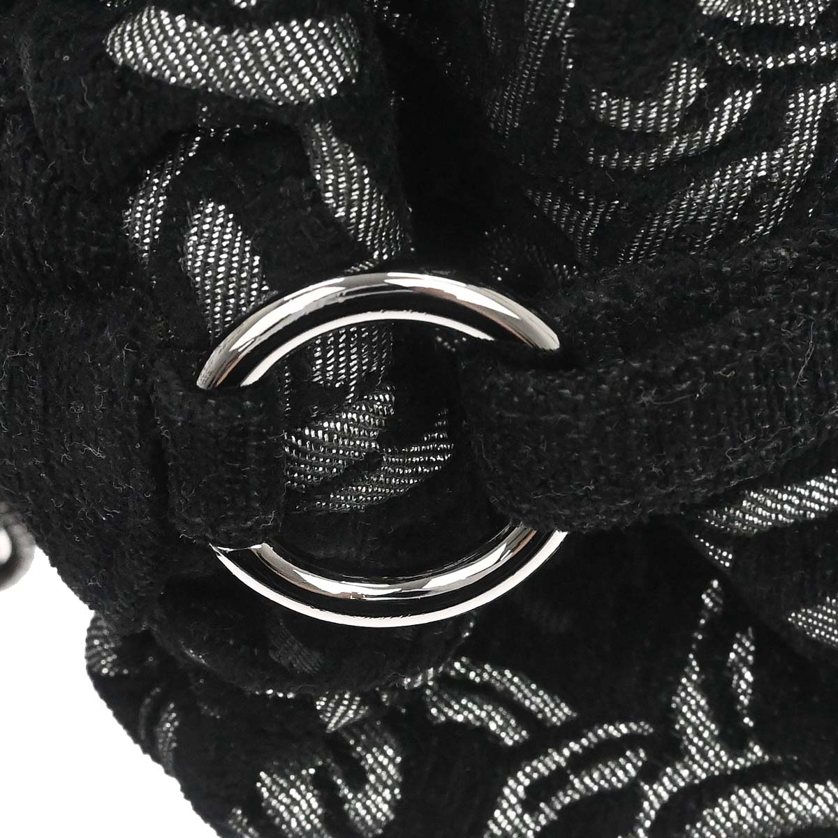 Chanel Black Silver Cotton Jacquard Chain Handbag