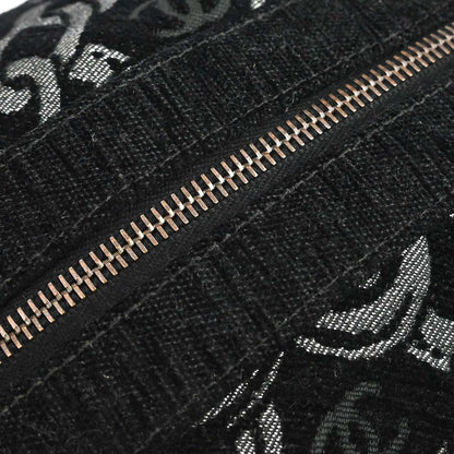 Chanel Black Silver Cotton Jacquard Chain Handbag