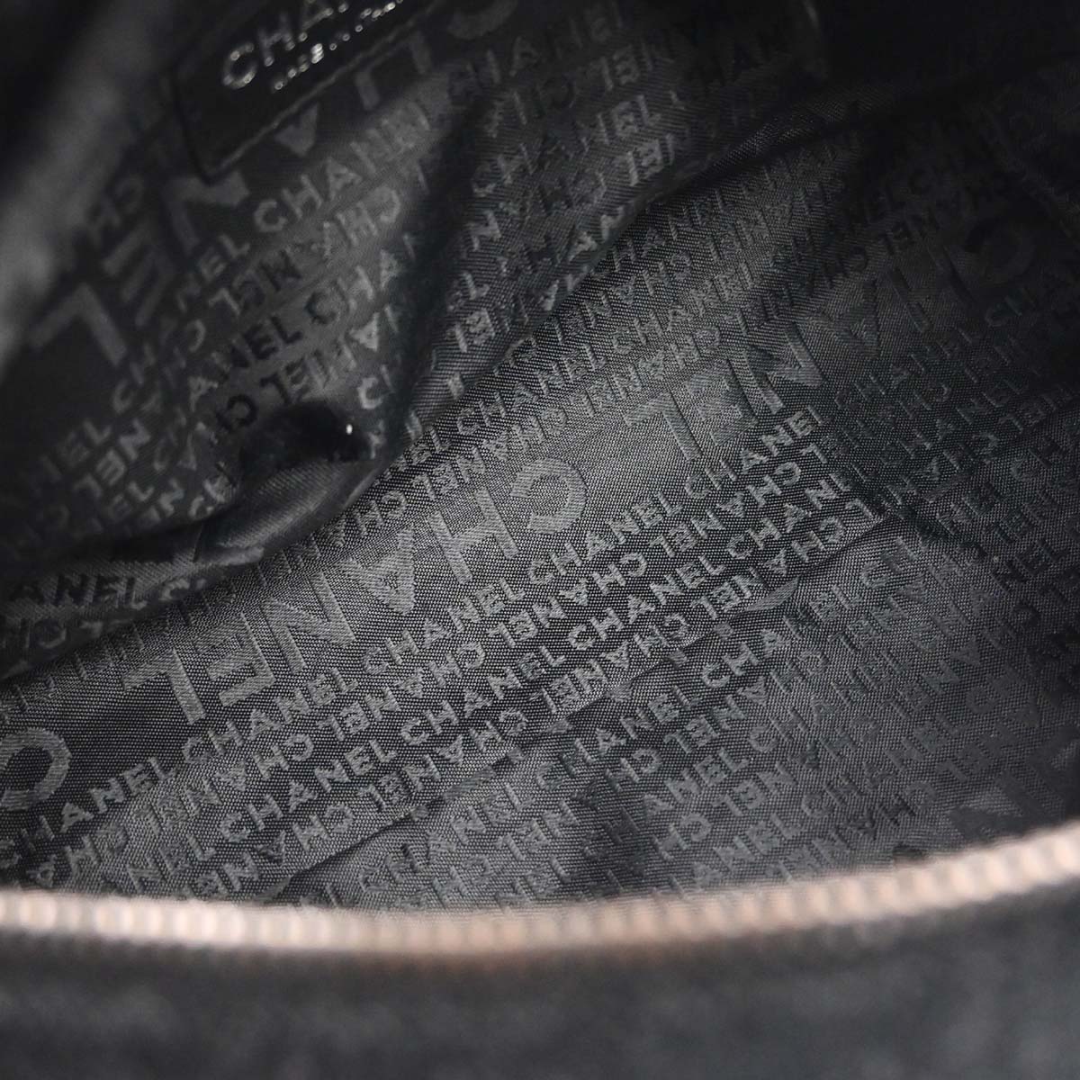 Chanel Black Silver Cotton Jacquard Chain Handbag
